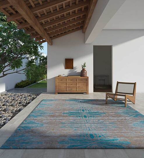 Beige Distressed Wool & Bamboo Slik 8 ft x 10 ft Hand Knotted Carpet