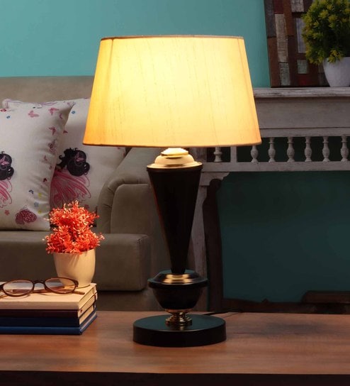 Beige Fabric Shade Table Lamp with Black Base by BrightDaisy