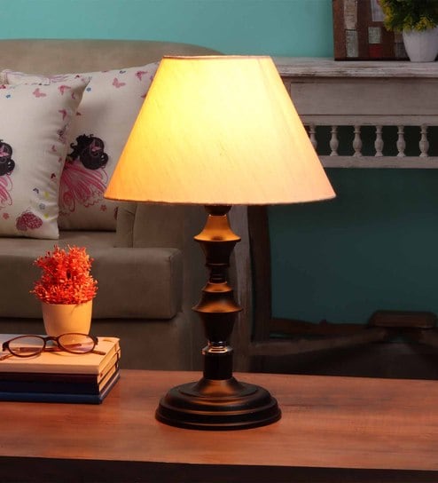 Beige Fabric Shade Table Lamp With Black Base By Brightdaisy