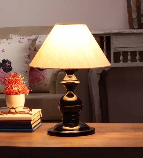 Beige Fabric Shade Table Lamp with Black Base by BrightDaisy