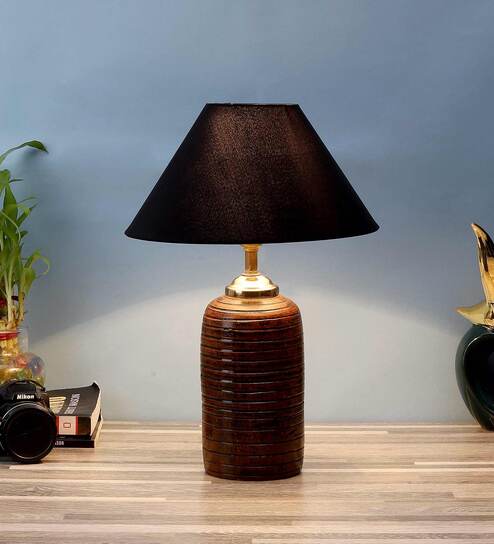 Beige Fabric Shade Table Lamp With Brown Base By Foziq