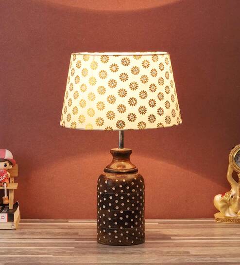 Beige Fabric Shade Table Lamp With Brown Base By Foziq