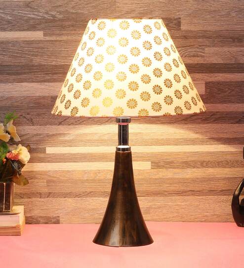 Beige Fabric Shade Table Lamp With Copper Base By Foziq