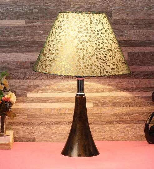 Beige Fabric Shade Table Lamp With Copper Base By Foziq