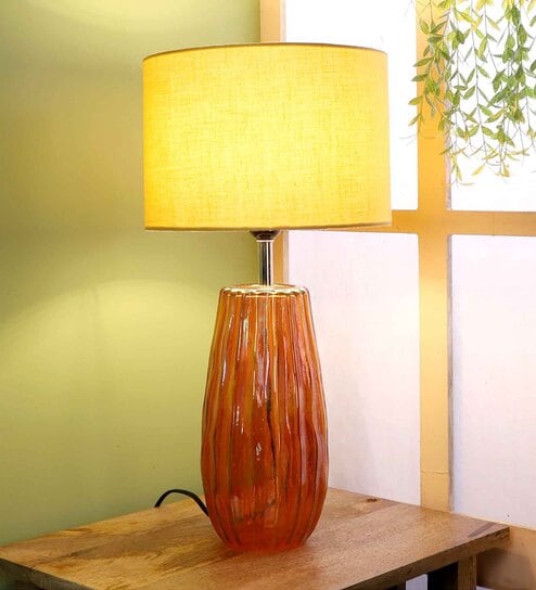 Beige Fabric Shade Table Lamp With Orange Base By Sapphire