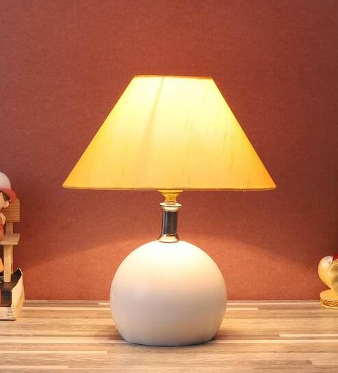 Beige Fabric Shade Table Lamp With White Base By Foziq