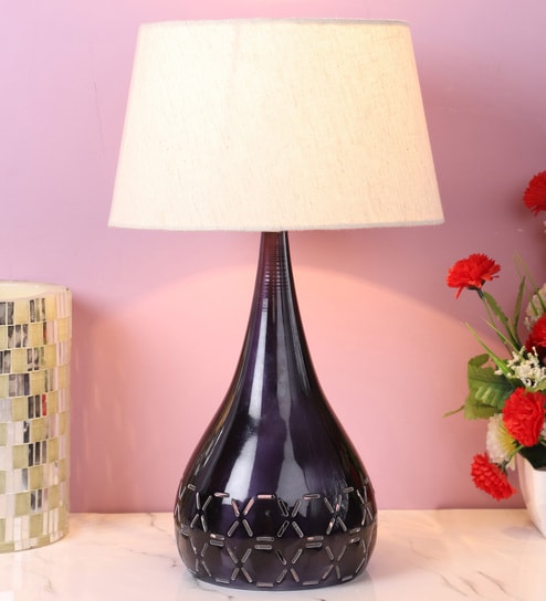 Beige Fabric Shade Table Lamp With Black Base By Foziq