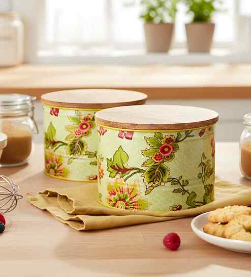vareesha Beige Floral Printed Metal Airtight Containers Set Of 2-picture-29
