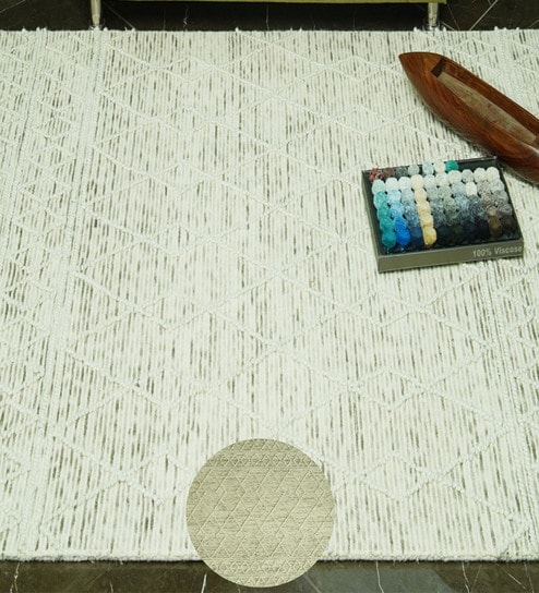 Beige Floral Wool Hand Tufted Carpet