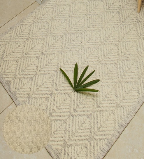 Beige Floral Wool Hand Tufted Carpet