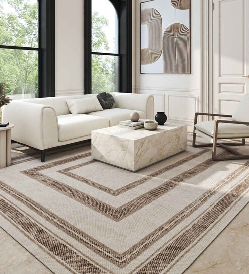 Beige Geometric 4X6 Machine Made Carpet