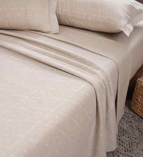 Beige Geometric Print 300 TC Cotton King Size Bed Sheet with 2 Pillow Covers 24 Collection