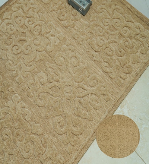 Beige Geometrical Wool Hand Tufted Carpet