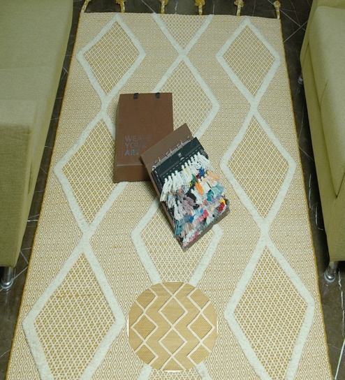 Beige Geometrical Wool Hand Tufted Carpet
