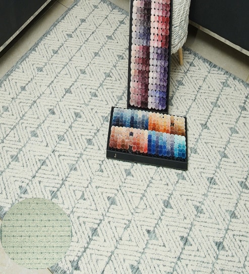 Beige Geometrical Wool Hand Tufted Carpet