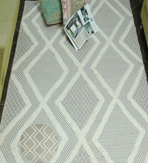 Beige Geometrical Wool Hand Tufted Carpet