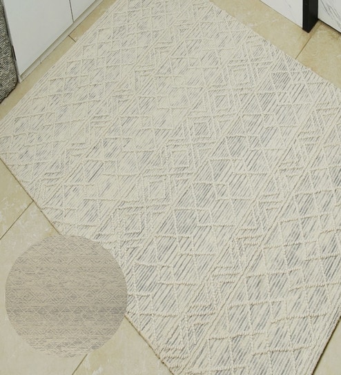 Beige Geometrical Wool Hand Tufted Carpet