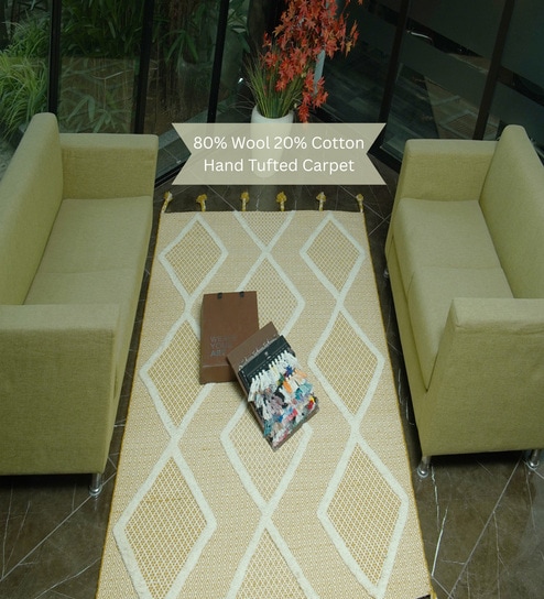 Beige Geometrical Wool Hand Tufted Carpet-image-14