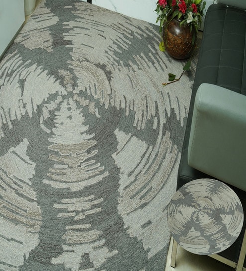 Beige Geometrical Wool Hand Tufted Carpet