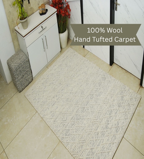 Beige Geometrical Wool Hand Tufted Carpet-image-44