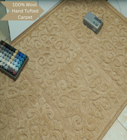 Beige Geometrical Wool Hand Tufted Carpet-image-15