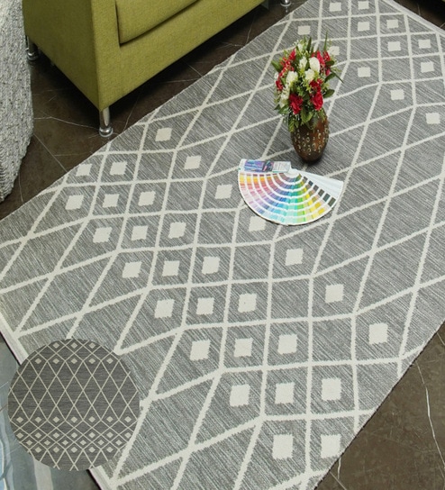 Beige Geometrical Wool Hand Tufted Carpet