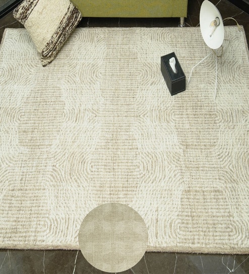 Beige Geometrical Wool Hand Tufted Carpet