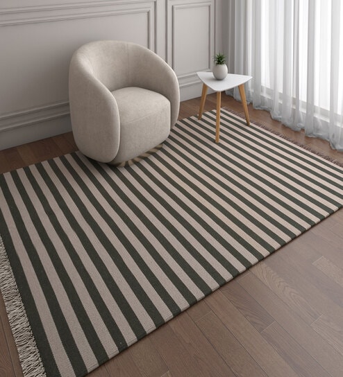 Beige Geometrical Wool 5 ft X 8 ft Flat Weaves