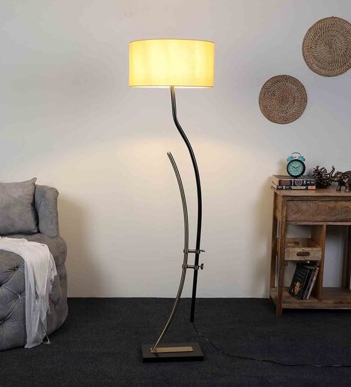 Beige Iron & Cloth Shade Club Floor Lamp With Iron Base by Sapphire