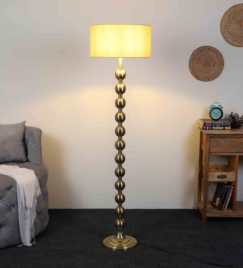 Beige Iron & Cloth Shade Club Floor Lamp With Iron Base by Sapphire