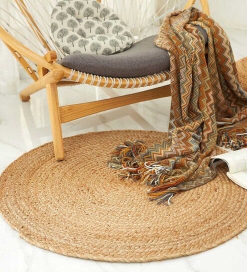 Beige Jute 2 Feet Round Carpet