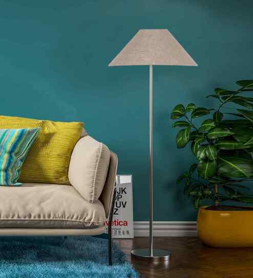 Beige Jute Coolie Shade Floor Lamp Steel Base