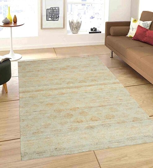 Beige Geometric Jute 5 ft x 7 ft Hand Woven Carpet