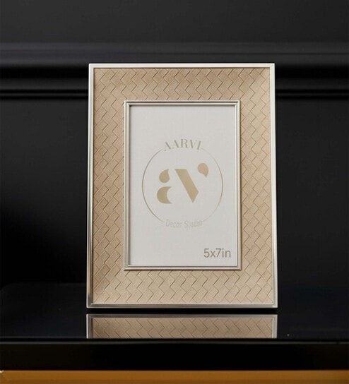Beige Leather & Metal Weave Wall And Tabletop Photo Frame 4X6Inches