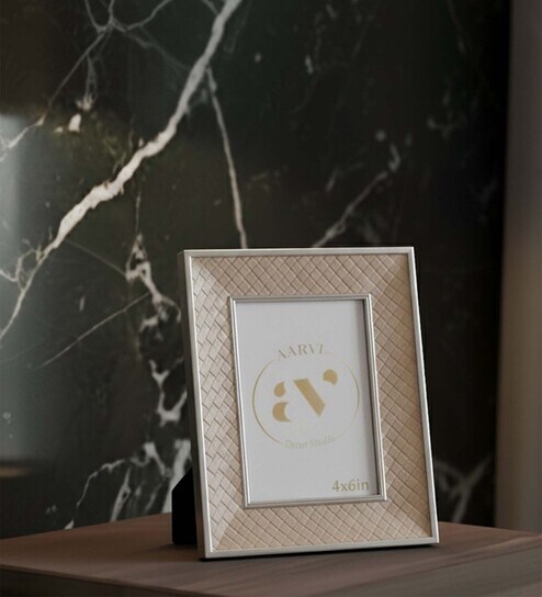 Beige Leather & Metal Weave Wall And Tabletop Photo Frame 4X6Inches