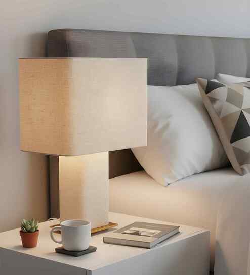 Beige Linen & metal Luxe Linen Majesty Table Lamp