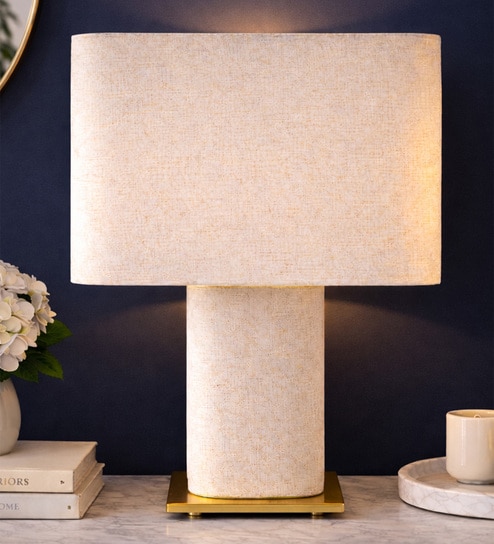 Beige Linen & metal Luxe Linen Majesty Table Lamp