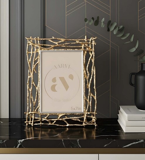 Beige Metal Golden Vine Luxe Tabletop Photo Frame 4X6Inches