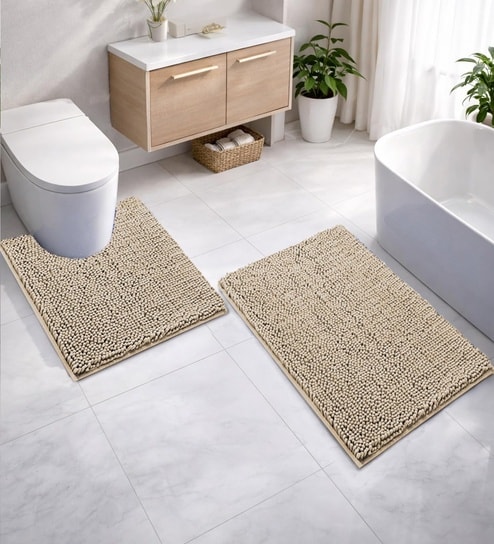 Beige Microfibre 16x24 Inches Lightweight Bath Mat-image-26