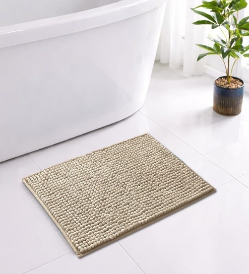 Beige Microfibre 16x24 Inches Lightweight Bath Mat