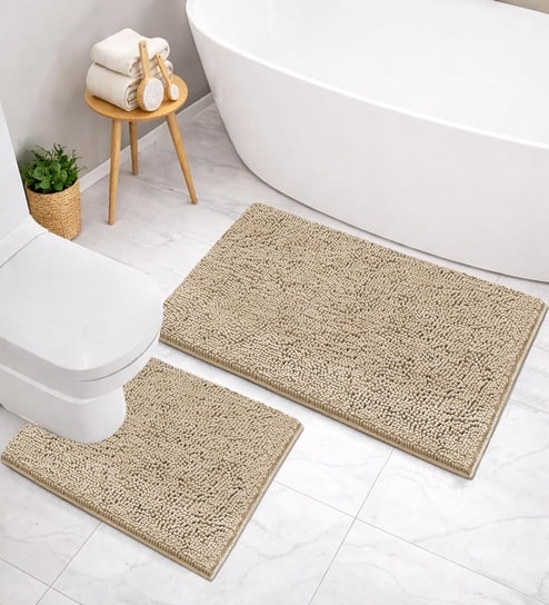 Beige Microfibre 18x30 Inches Lightweight Bath Mat-image-27