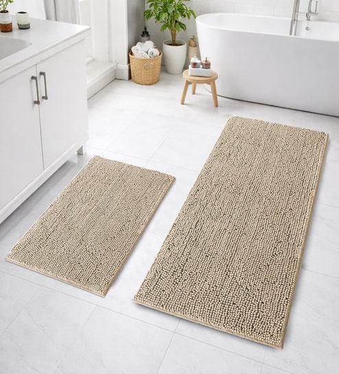 Beige Microfibre 18x30 Inches Lightweight Bath Mat