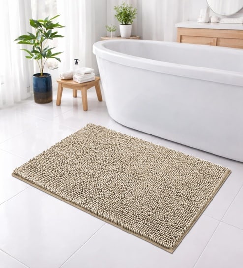 Beige Microfibre 18x30 Inches Lightweight Bath Mat