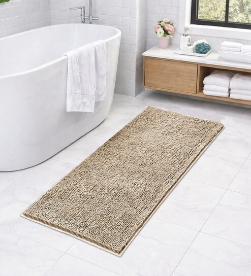 Beige Microfibre 23x47 Inches Lightweight Bath Mat