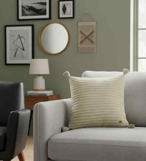 Beige Milange Shell 100% Cotton 18X18 Inches Knitted Cushion Cover With Filler