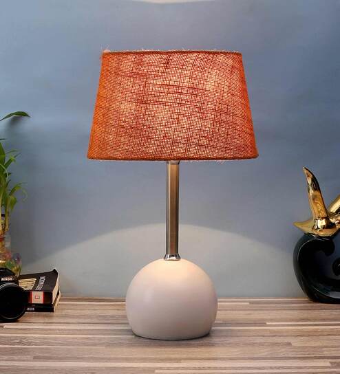 Beige Natural Fiber Shade Table Lamp With White Base By Foziq