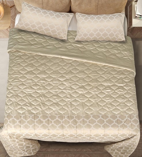 Beige Noor Reversible King Quilt With 2 Pillow Cover