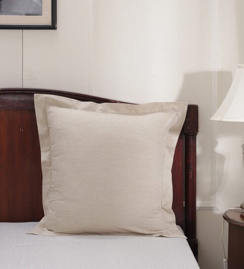 Beige Patterned 300 TC Cotton 24 x 24 Inches Pillow Covers (Set of 2) by Maspar
