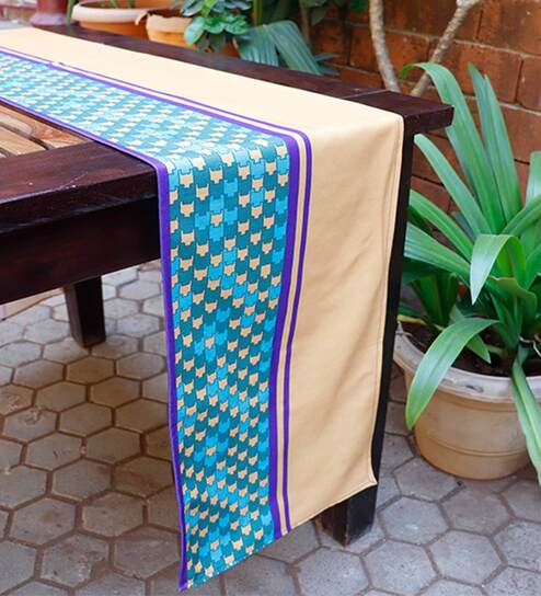 Serendipity  (12x84) White & Blue Polycanvas Table Runner