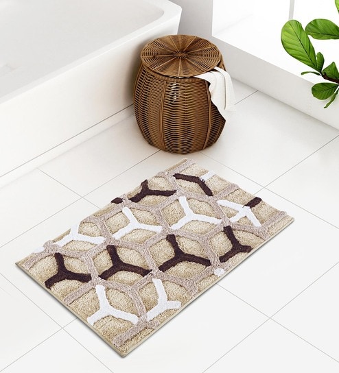Beige Polyester 24X16 Inches Anti-Skid  Bath Mat
